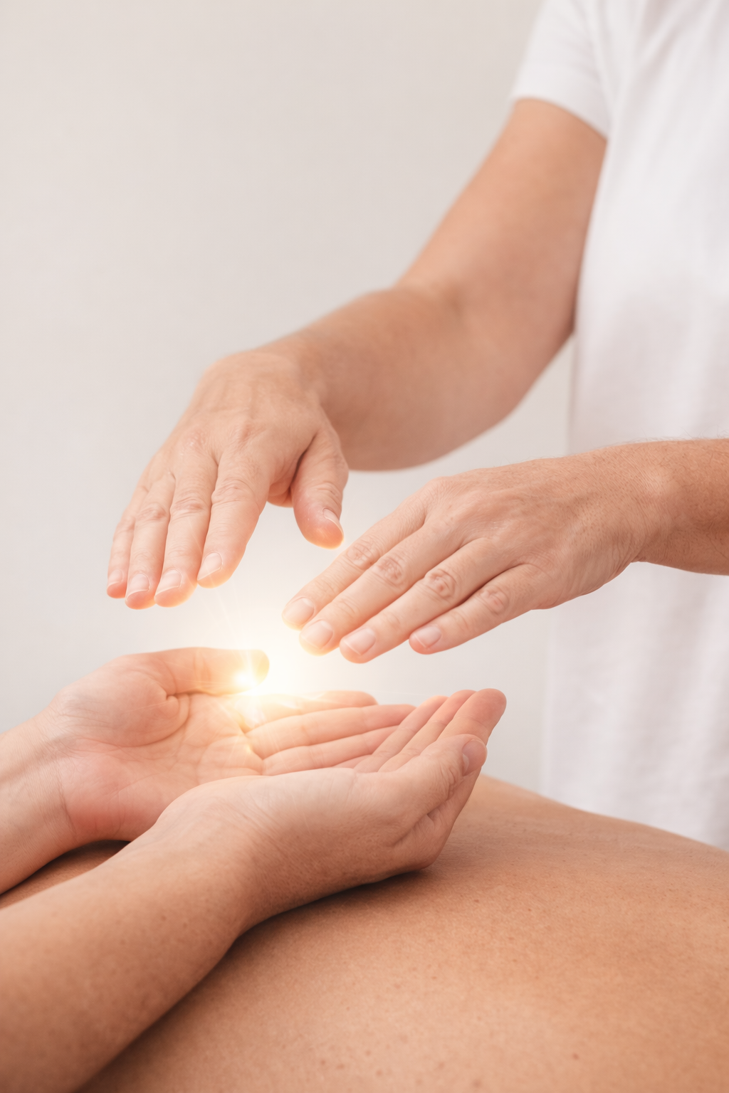 Initiation LaHoChi – mains en soin énergétique avec lumière entre les paumes